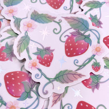 Load image into Gallery viewer, STRAWBERRY HEART - 3" frosted holographic sticker