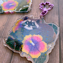 Load image into Gallery viewer, Hibiscus Raccoon - 2.5" holographic acrylic keychain