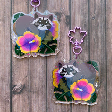 Load image into Gallery viewer, Hibiscus Raccoon - 2.5" holographic acrylic keychain