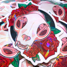 Load image into Gallery viewer, CAT SKULL - 3" holographic vinyl sticker