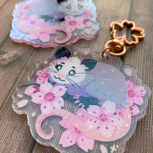 Load image into Gallery viewer, Cherry Blossom Opossum - 2.5" holographic acrylic keychain