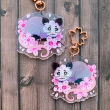 Load image into Gallery viewer, Cherry Blossom Opossum - 2.5" holographic acrylic keychain