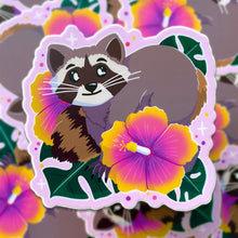 Load image into Gallery viewer, Hibiscus Raccoon - 3" vinyl sticker