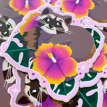 Load image into Gallery viewer, Hibiscus Raccoon - 3" vinyl sticker