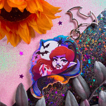 Load image into Gallery viewer, POMEGRANATE VAMPIRE - 3.25" holographic acrylic keychain
