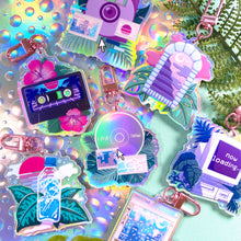 Load image into Gallery viewer, VAPORWAVE VIBES - 2.5" holographic keychains
