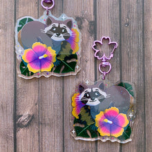 Load image into Gallery viewer, Hibiscus Raccoon - 2.5&quot; holographic acrylic keychain
