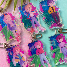 Load image into Gallery viewer, CHAINED SAW VAPORWAVE DEVILS - 3.5&quot; holographic acrylic keychain
